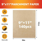 9 x11 inch Air Fryer Parchment Paper Squares, 140 Sheets Unbleached Pre-Cut Baking Disposable Paper Liner for Cuisinart Non-Stick Air Fryer Toaster Oven