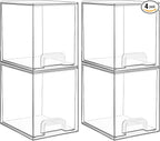 Vtopmart 7.6" H Clear Stackable Storage Drawers, 4 Pack Plastic Organizers Bins for Skincare, Cosmetics,Beauty Supplies,Ideal for Vanity, Bathroom,Kitchen Countertop,Cabinet Organization