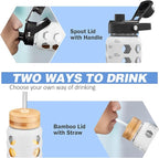 MUKOKO Glass Water Bottles, 32oz Glass Tumbler with Straw, Drinking Bottles with 2 Lids-Handle Spout Lid&Bamboo Straw Lid, Motivational Water Bottle with Time Marker and Silicone Sleeve, 1 Pack-White