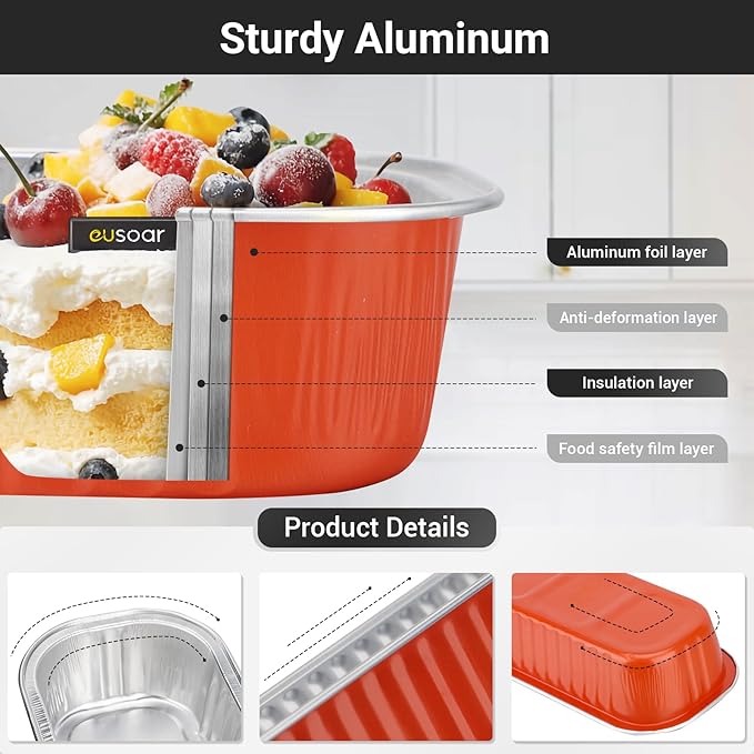 EUSOAR Disposable Aluminum Baking Cups, 25pcs 6.8oz Foil Ramekins Creme Brulee Containers Small Bread Tins, Dessert Containers Cupcake Wrappers Souffle Muffin Liners for Birthday Party Wedding