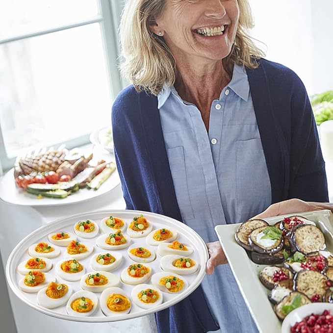 HANSGO Deviled Egg Containers with Lid, Deviled Egg Platter Carrier Holder Trays with 22 Slots for Holiday Party and Home Kitchen, White