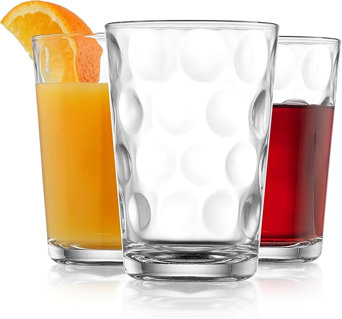 Home Essentials Drinking Glasses - Set of 10 - Juice Glass Small Cups, Premium Quality Cooler 7 Oz. Circular Glassware. Ideal for Water, Juice, Cocktails, and Iced Tea. Dishwasher Safe.