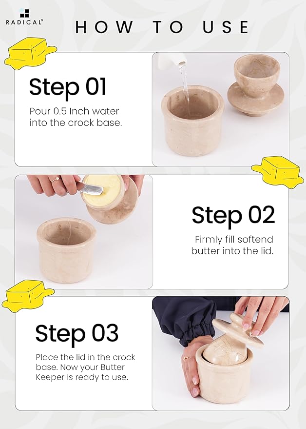 Radicaln Marble Butter Keeper 4.25" Inches Verona Handmade Butter Holder For Kitchen Counter Decor Butter Dish Butter Crock & French Butter Holder Ideal Butter Keeper For Spreable Butter