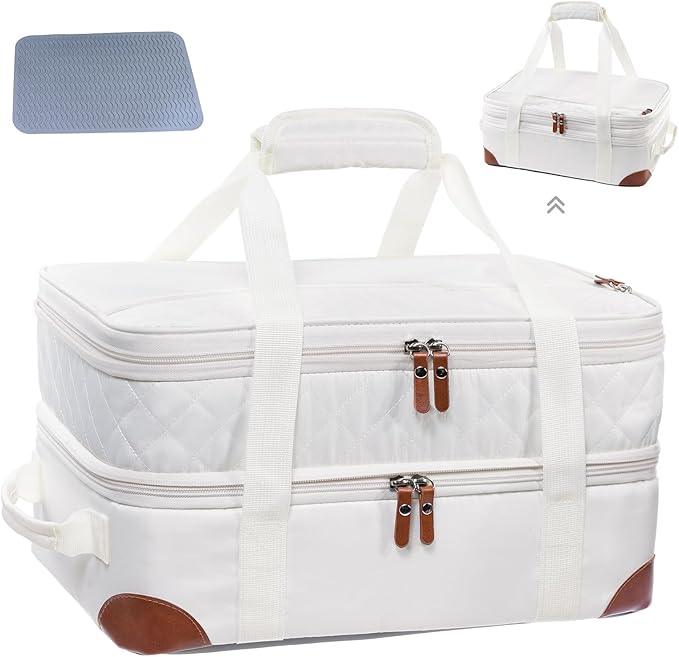 BAGSPRITE Insulated Casserole Carrier for Hot or Cold Food with Heat-resistant Mat, Casserole Dish Carrier Insulated Food Carrier, Hot Food Carrier, Foil Pan Carrier Fits 9" x 13" Baking Dish