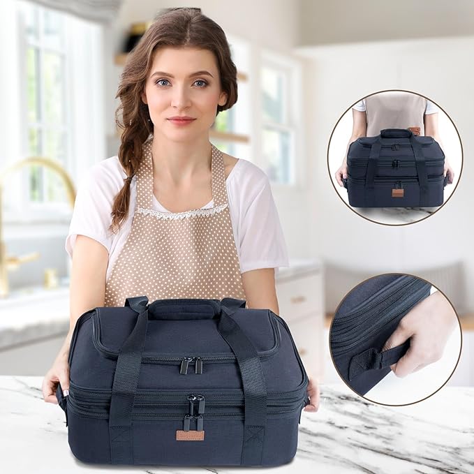 BAGSPRITE Expandable Insulated Casserole Carrier for Hot or Cold Food, Casserole Dish Carrying Case,Thermal Lasanga Lugger Tote for Pockluck, Parties, Picnic, Fits 9" x 13" Baking Dish,