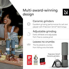 LARS NYSØM Salt and Pepper Grinder Set 2 pieces I Salt Pepper Mill with Adjustable Ceramic Grinder I Design Spice Grinder Set Manual(Ash Gray)