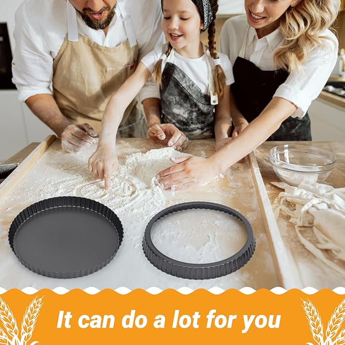 Beasea Tart Pan 10 Inch with Removable Bottom, Non Stick Quiche Pan Pie Shell Fluted Edge Tart Pan, Loose Base Carbon Steel Round Cooking Pan for Baking