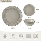 Famiware Plates and Bowls Sets 24-Piece Stoneware Dinnerware Sets, Dishes Set for 8, Hand-made Reactive Glaze Dish Set, Twilight Series, Terre-verte