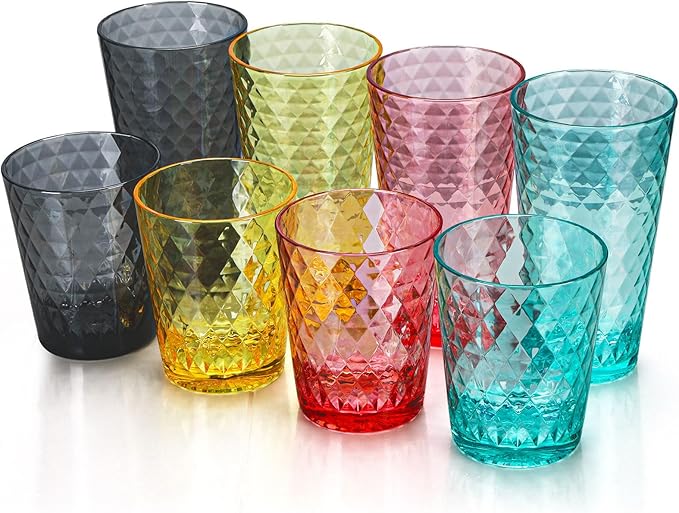 BPA-Free Plastic Tumblers 8 Pack (4x16oz+4×22oz) | Reusable Dishwasher Safe | Stackable Shatterproof Cups | Plastic Drinkware & Drinking Tumblers for Restaurant, Home, Party