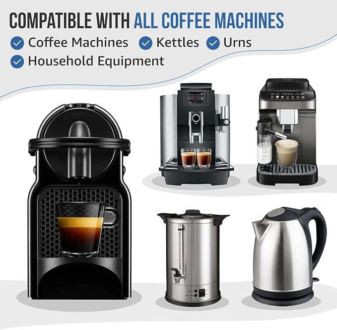 Universal Coffee Machine Descaling Solution. Coffee Machine Descaler Liquid 4 Uses. Descaler Kit. Part of your Barista Accessories Set. Compatible with Nespresso, Phillips, Lavazza, Verismo and More!