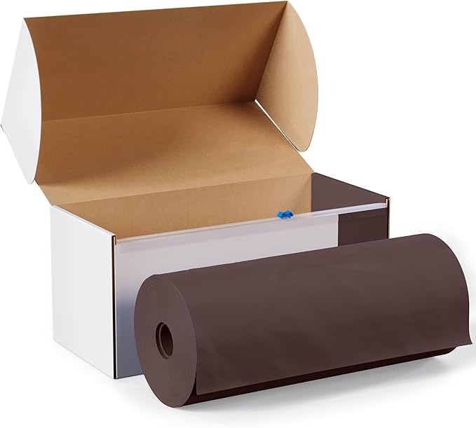 Exquisite Party Solids 54 Inch X 100 Feet Brown Plastic Table Cover Roll in A Cut - to - Size Box with Convenient Slide Cutter. Cuts Up to 12 Rectangle 8 Feet Plastic Disposable Tablecloths