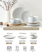 Hasense Plates and Bowls Sets, 18 Pieces Modern Porcelain Dishes Sets Service for 6, Stoneware Dinnerware Sets with Speckled Pattern, Scratch Resistant Microwave and Dishwasher Safe, White