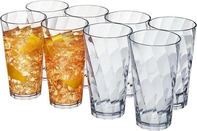 US Acrylic Optix Plastic Reusable Drinking Glasses (Set of 8) 20oz Water Cups in Clear | BPA-Free Tumblers, Made in USA | Top-Rack Dishwasher Safe
