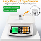 66lb/30kg Commercial Digital Kitchen Scale with Price Computing, LCD Display, KG/LB Conversion, for Food, Baking, Cooking, Meat, Includes Adapter