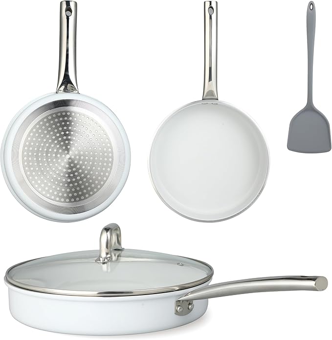 5Pcs Nonstick Cookware Set, Aluminum Nonstick Pots and Pans with Glass Lids, All Stovetops Compatible, Non-toxic Healthy Kitchen Cooking Sets, PFAS and PFOA Free