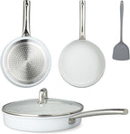 5Pcs Nonstick Cookware Set, Aluminum Nonstick Pots and Pans with Glass Lids, All Stovetops Compatible, Non-toxic Healthy Kitchen Cooking Sets, PFAS and PFOA Free