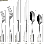 Alata Kate 24-Piece Silverware Set with Steak Knife, Stainless Steel Flatware Set Service for 4, Mirror Polished Cutlery Set Dishwasher Safe