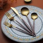 Silverware Set 40 Pieces, Moon Surface Handle And Matte Gold Head Flatware Set, Stainless Steel Cutlery Set, Utensil Sets, Service Set for 8