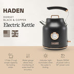 Haden Dorset 1.7 Liter Stainless Steel Electric Kettle, Hot Water Kettle with 360-Degree Base and Auto Shutoff, Black & Copper
