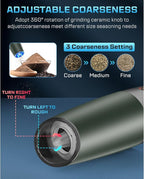 XinXu Gravity Electric Salt and Pepper Grinder Set, Automatic Mill Grinder Shaker,Battery-Operated, Adjustable Coarseness, Stainless Steel, LED Light, One Hand Operated,Dark Green