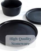 Matte Black Stoneware Dinnerware Set - Stylish Dessert & Appetizer Plates (7.5' Set of 4), Dishwasher & Microwave Safe