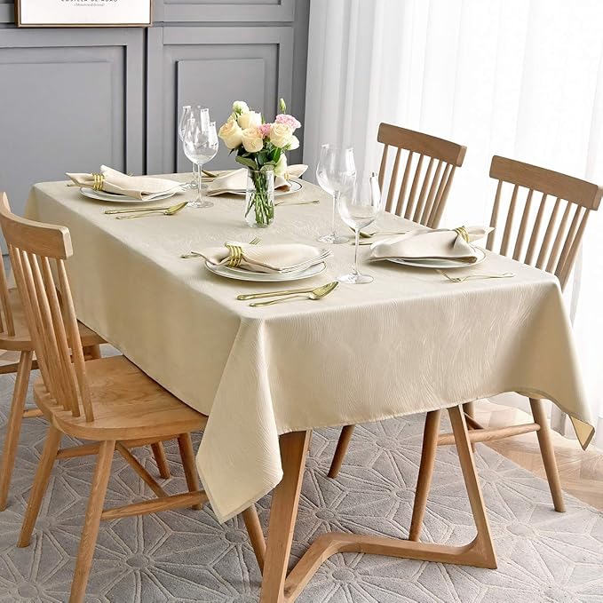 maxmill Jacquard Table Cloth Swirl Design Water Proof Wrinkle Free Heavy Weight Soft Tablecloth Decorative Table Cover for Outdoor and Indoor Use Square 60 x 60 Inch Beige