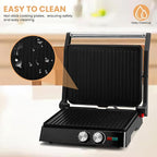 Pukomc Panini Grill Press,Sandwich Maker Press,Contact Grill, 1400W Non-Stick Grill, 60-Minute Timer, 180 Degrees Opening, Stainless Steel