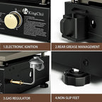 KingChii 28" Tabletop 3-Burner Griddle Portable Gas Grill with Rear Grease Trap, Powder Coated Steel, Black