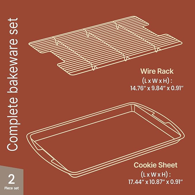 Cookie Sheet with Wire Rack Set, 2-Piece Nonstick Gray Marble Carbon Steel Pan & Cooling Rack, Space-Saving Stackable Set, PFOA, PFOS, PTFE Free, Oven Safe Up to 450°F, 17.4" Pan & 14.7" Rack