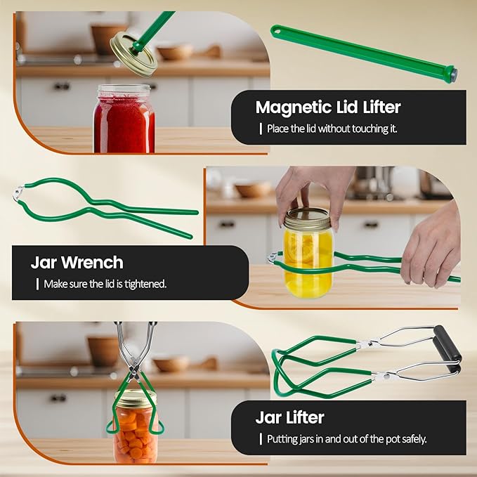 Canning Pot with Lid & Rack, 21.5 QT Stainless Steel Water Bath Canner for Home Canning, Complete Canning Supplies with Funnel, Jar Lifter, Tongs, Lid Lifter, Wrench, Bubble Remover