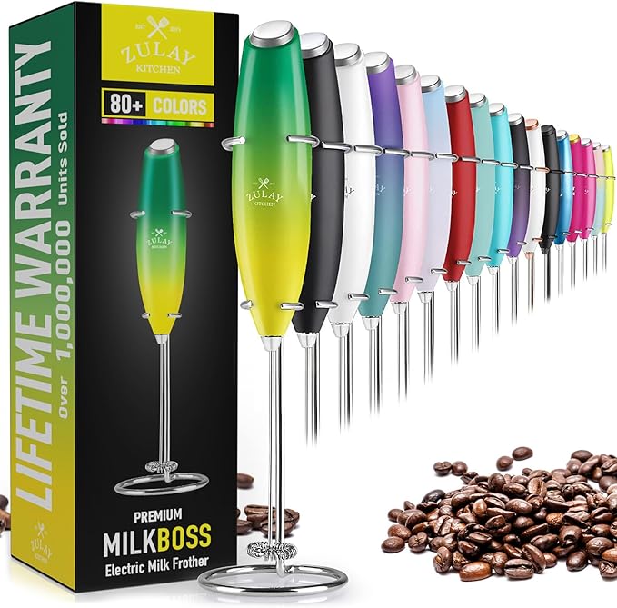 Zulay Kitchen Powerful Milk Frother Wand - Ultra Fast Handheld Drink Mixer - Electric Whisk Foam Maker for Coffee, Lattes, Cappuccino, Matcha & Creamer