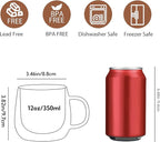 CNGLASS 12oz Double Walled Glass Coffee Mugs(4-pack),Large Clear Coffee Cups with Handle,Glass Espresso Mugs for Latte,Cappuccino,Tea