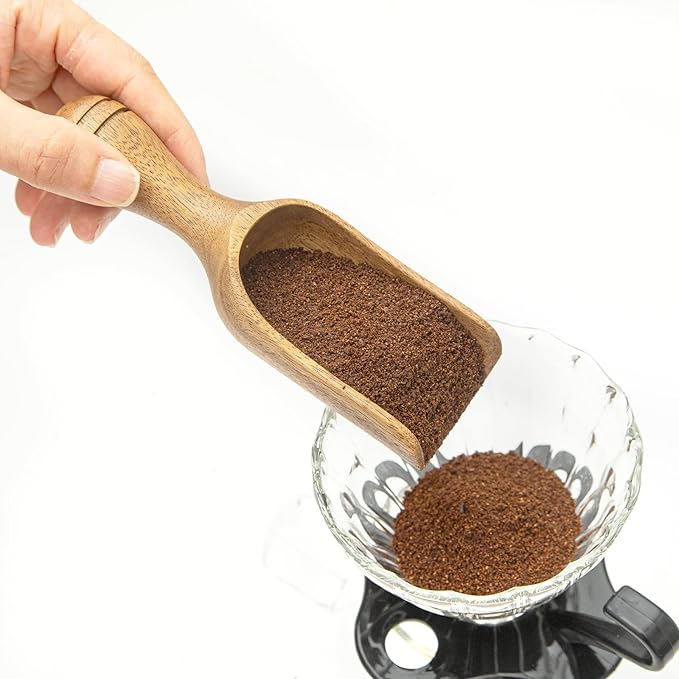 Wooden Scoops for Canisters 2PCS Wooden Flour Scoop for Jars Acacia Wood Scoop Coffee Scoops for Ground Coffee 4.9″Med-size Measuring Spoons Kitchen Scooper for Bath Salt & Laundry Multi-Purpose