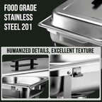 3 Packs Chafing Dish Buffet Set 8QT Stainless Steel with Full Size and 1/2 Size Pans Portable Serve Food Warmer for Catering Parties Wedding Graduation Commercial Events, 5 Pans