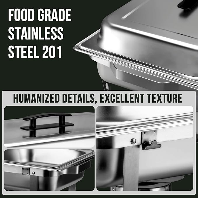 3 Packs Chafing Dish Buffet Set 8QT Stainless Steel with Full Size and 1/2 Size Pans Portable Serve Food Warmer for Catering Parties Wedding Graduation Commercial Events, 5 Pans
