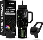 Coldest Tumbler with Handle and Straw - 100% Leak Proof Insulated Tumbler with Lid and Straw (3 Lids) - Stainless Steel Tumblers for Women & Men - Cup Holder Friendly Base, 36 oz (Farther Away)