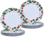 12-Piece Melamine Dinner Plates - 10 Inch Lightweight, Durable & Unbreakable Round Plates for Indoor/Outdoor Use - Strawberry