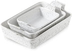 KOOV Bakeware Set, Ceramic Baking Dish, Rectangular Lasagna Pans for Cooking, Cake Dinner, Kitchen, 9 x 13 Inches, 3-Piece, Splash Series (Splashed White)
