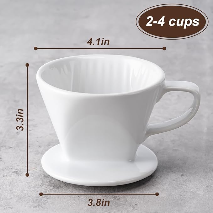 Pour Over Coffee Maker, Pour Over Coffee Dripper with 3 Holes Flat Bottom, Ceramic Drip Coffee Pour Over, Coffee Accessories for Travel, Camping, Office, Home(White)