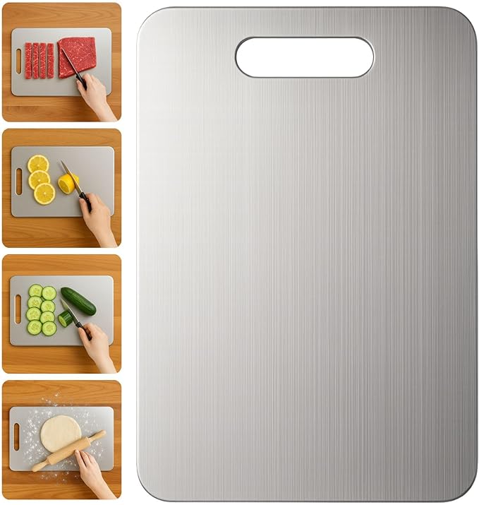 Titanium Cutting Board, 100% Pure Titanium Cutting Boards for Kitchen – Non Stick, Food-Grade, Hygiene & Durability Chopping Mat, Double Sided Chopping Board, Dishwasher Safe (15 x 11 Inch)