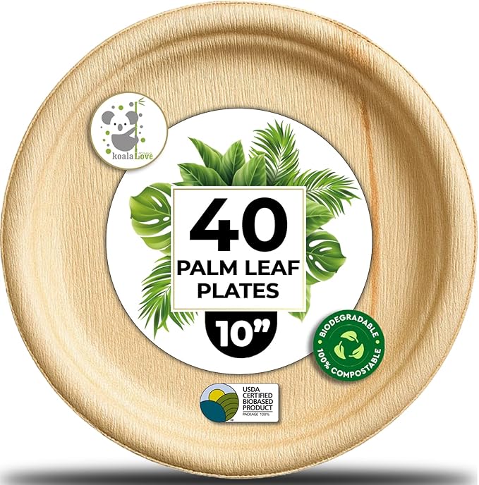 Palm Leaf Plates 10 Inch Bamboo Paper Disposable 50 Bulk Dinner Round Party Plates Event Tableware Eco Biodegradable Compostable Wooden Plate Best Alternative to Plastic Plate