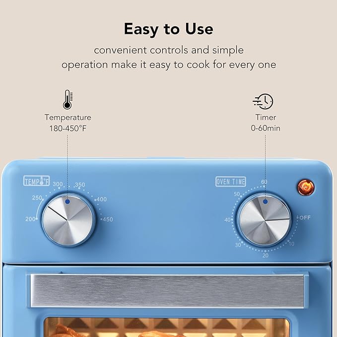 5-in-1 Air Fryer Toaster Oven Combo, 8.5 QT Air Fryer Convection Toaster with Fast Preheat, Air Fry, Bake, Grill, Broil, Heat, Blue