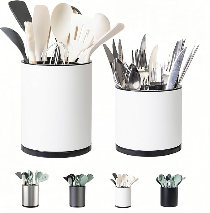 Utensil Holder,Extra Large Utensil Holder for Kitchen Counter, Silverware Organizer, Stainless Steel Storage Cooking Caddy Flatware Spoon Spatula Tool Cutlery Container(2 Set)