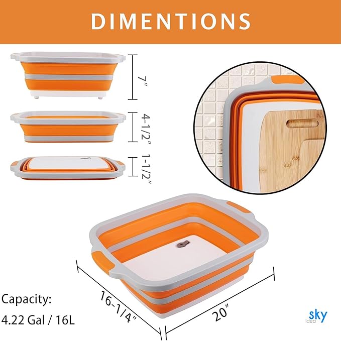 Collapsible BBQ Prep Tub(4.22 Gal/16L), Large BBQ Prep Tub with Lid & 2 Pcs Meat Shredder Claws, Foldable Marinating Food Storage, Multifunction Cutting Board, Barbeque Marinate Storage, Resting Meat