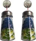 Hand Painted Salt and Pepper Shaker Set with S and P Stainless Lids (Blue Hydrangeas)