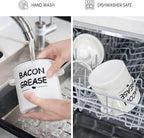 SOLIGT Ceramic Bacon Grease Container with Strainer - 600ml / 20oz Farmhouse Bacon Grease Keeper with Easy-Grip Handle, Bacon Fat Can for Grease Drippings and Storage - Creamy-white