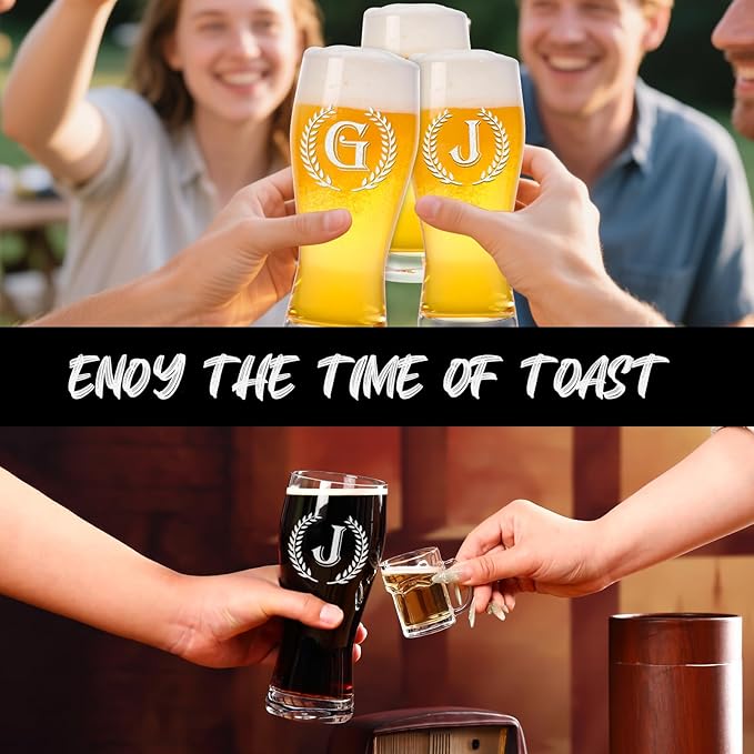 Personalized Etched 21oz Pint Beer Glass, (Letter J) A-Z Personalized Gifts for Him, Customized Pint Glasses, Custom Initial, Birthday Gift for Men Brother Husband