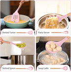 P&P CHEF Silicone Cooking Utensils Set, 8-Piece Kitchen Cooking Utensil with Wooden Handle, Silicone Spatula for Nonstick Cookware, Heat-proof & Easy Clean, Pink