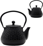 20.3oz Small Cast Iron Teapot, SECHUDO Tea Kettle for Stovetop Safe Coated with Enameled Interior, Japanese Style Tea Pot with Stainless Steel Infuser for Loose Tea (Black Gerbera Pattern)