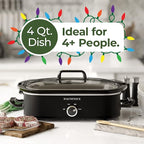 Magnifique 4-Quart Slow Cooker with Casserole Manual Warm Setting - Perfect Kitchen Small Appliance for Family Dinners, Dishwasher Safe Crock, Black